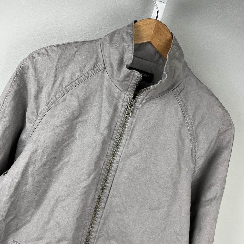 Banana Republic Linen Blend Jacket Womens S Gray Full Zip Natural Fibers Coastal